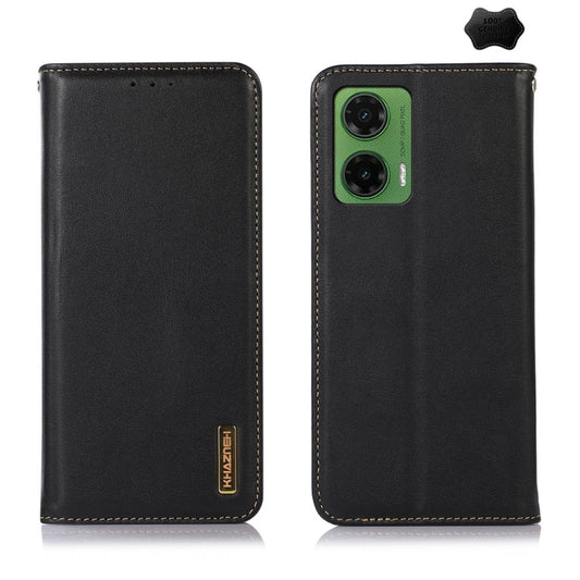 For Motorola Moto G35 KHAZNEH Nappa Top Layer Cowhide Leather Phone Case(Black) - Motorola Cases by buy2fix | Online Shopping UK | buy2fix