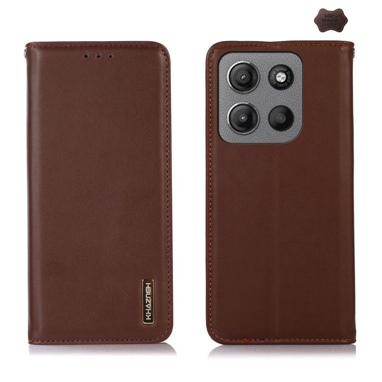 For Motorola Moto G15 4G / G05 KHAZNEH Nappa Top Layer Cowhide Leather Phone Case(Brown) - Motorola Cases by buy2fix | Online Shopping UK | buy2fix