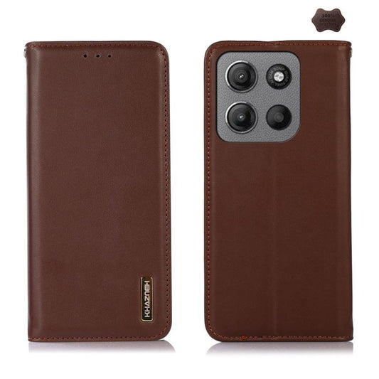For Motorola Moto G15 4G / G05 KHAZNEH Nappa Top Layer Cowhide Leather Phone Case(Brown) - Motorola Cases by buy2fix | Online Shopping UK | buy2fix