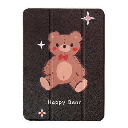 For iPad 10.2 2022 / 2021 / 2020 / 2019 Acrylic Painted 3-fold Holder Leather Tablet Case(Happy Bear) - iPad 10.2 Cases by buy2fix | Online Shopping UK | buy2fix