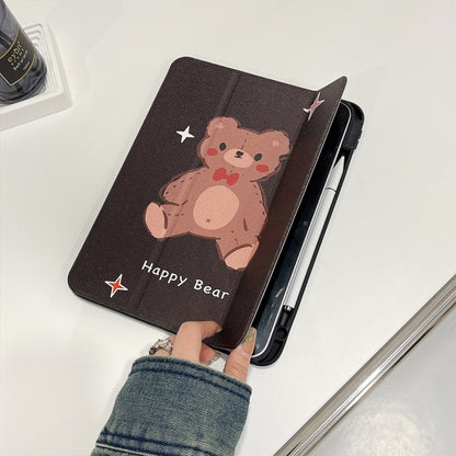 For iPad 10.2 2022 / 2021 / 2020 / 2019 Acrylic Painted 3-fold Holder Leather Tablet Case(Happy Bear) - iPad 10.2 Cases by buy2fix | Online Shopping UK | buy2fix