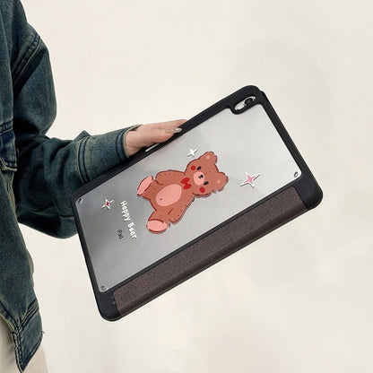 For iPad 10.2 2022 / 2021 / 2020 / 2019 Acrylic Painted 3-fold Holder Leather Tablet Case(Happy Bear) - iPad 10.2 Cases by buy2fix | Online Shopping UK | buy2fix