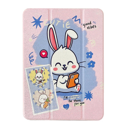 For iPad 10.2 2022 / 2021 / 2020 / 2019 Acrylic Painted 3-fold Holder Leather Tablet Case(Three Little Rabbits) - iPad 10.2 Cases by buy2fix | Online Shopping UK | buy2fix