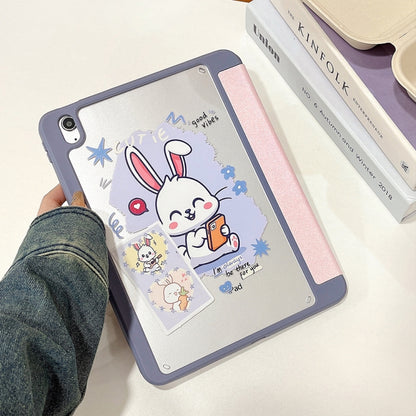 For iPad 10.2 2022 / 2021 / 2020 / 2019 Acrylic Painted 3-fold Holder Leather Tablet Case(Three Little Rabbits) - iPad 10.2 Cases by buy2fix | Online Shopping UK | buy2fix
