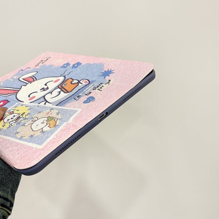 For iPad 10.2 2022 / 2021 / 2020 / 2019 Acrylic Painted 3-fold Holder Leather Tablet Case(Three Little Rabbits) - iPad 10.2 Cases by buy2fix | Online Shopping UK | buy2fix