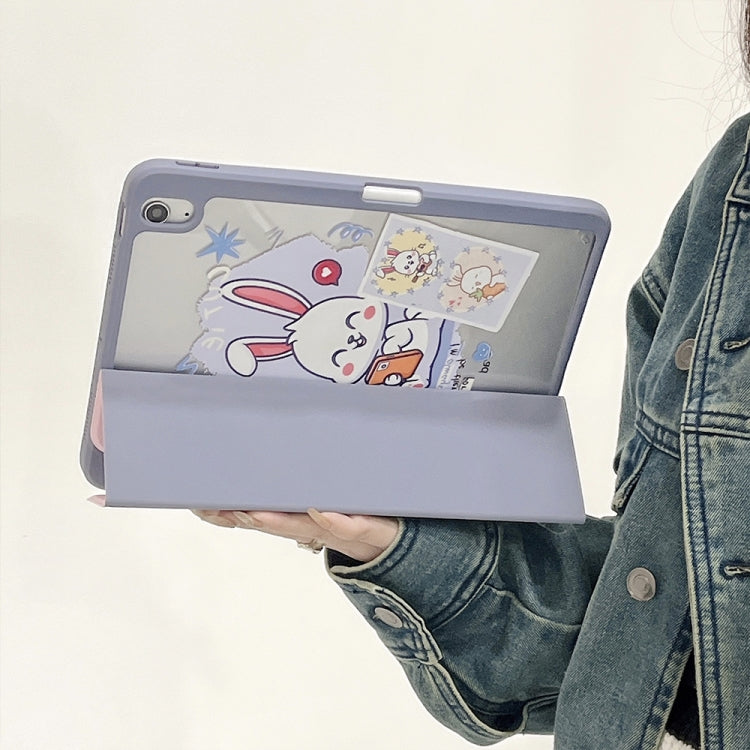 For iPad 10.2 2022 / 2021 / 2020 / 2019 Acrylic Painted 3-fold Holder Leather Tablet Case(Three Little Rabbits) - iPad 10.2 Cases by buy2fix | Online Shopping UK | buy2fix