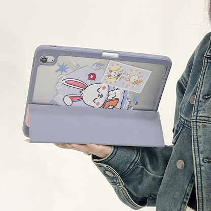 For iPad 10.2 2022 / 2021 / 2020 / 2019 Acrylic Painted 3-fold Holder Leather Tablet Case(Three Little Rabbits) - iPad 10.2 Cases by buy2fix | Online Shopping UK | buy2fix