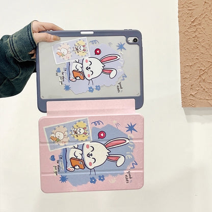 For iPad 10.2 2022 / 2021 / 2020 / 2019 Acrylic Painted 3-fold Holder Leather Tablet Case(Three Little Rabbits) - iPad 10.2 Cases by buy2fix | Online Shopping UK | buy2fix