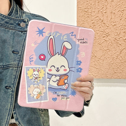 For iPad 10.2 2022 / 2021 / 2020 / 2019 Acrylic Painted 3-fold Holder Leather Tablet Case(Three Little Rabbits) - iPad 10.2 Cases by buy2fix | Online Shopping UK | buy2fix