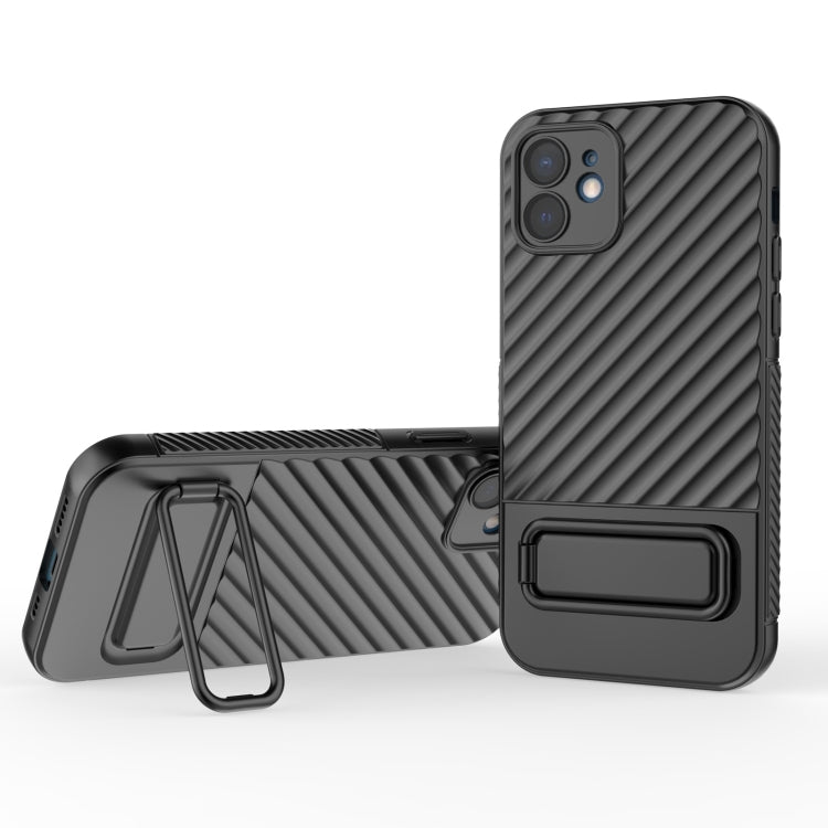For iPhone 12 Wavy Texture TPU Phone Case with Lens Film(Black) by buy2fix