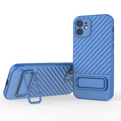 For iPhone 12 Wavy Texture TPU Phone Case with Lens Film(Blue) by buy2fix