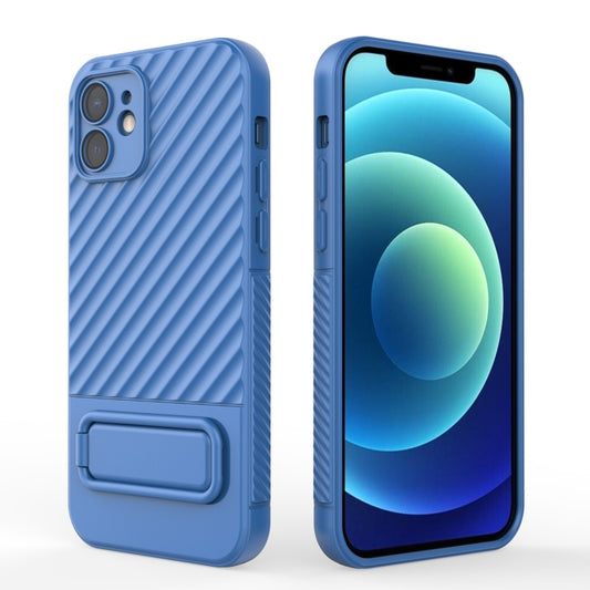 For iPhone 12 Wavy Texture TPU Phone Case with Lens Film(Blue) by buy2fix