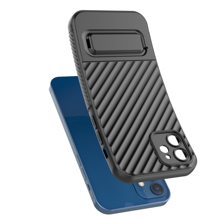 For iPhone 12 Wavy Texture TPU Phone Case with Lens Film(Blue) by buy2fix