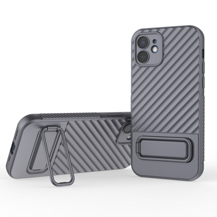 For iPhone 12 Wavy Texture TPU Phone Case with Lens Film(Grey) by buy2fix