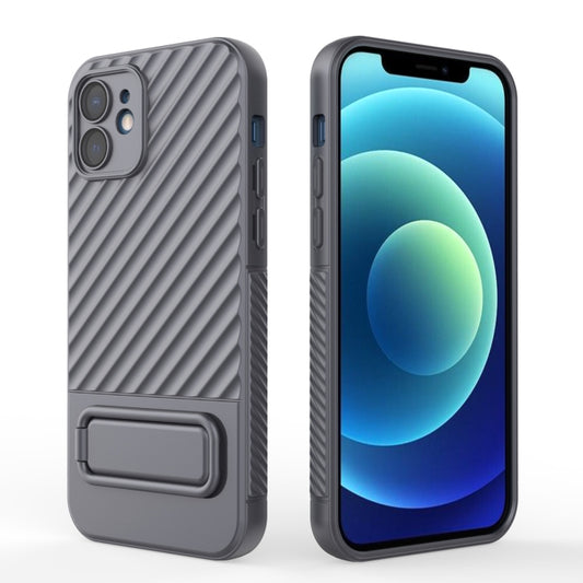 For iPhone 12 Wavy Texture TPU Phone Case with Lens Film(Grey) by buy2fix
