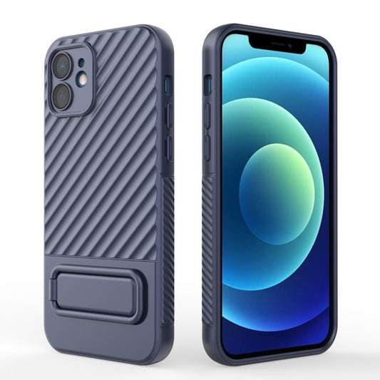 For iPhone 12 Wavy Texture TPU Phone Case with Lens Film(Royal Blue) by buy2fix