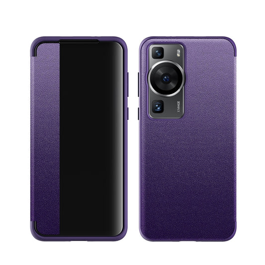 For Huawei P60 Pro Leather + TPU Frame Shockproof Phone Case(Purple) - Huawei Cases by buy2fix | Online Shopping UK | buy2fix