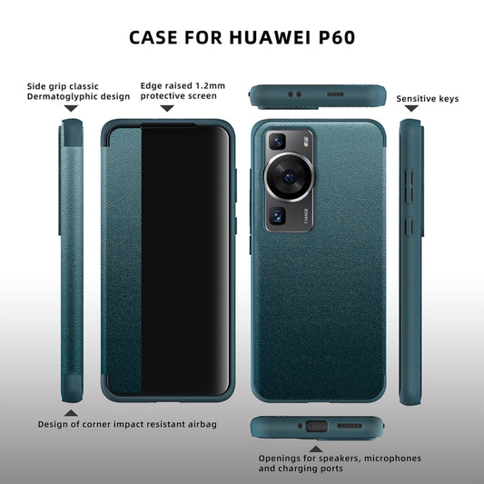 For Huawei P60 Pro Leather + TPU Frame Shockproof Phone Case(Green) - Huawei Cases by buy2fix | Online Shopping UK | buy2fix