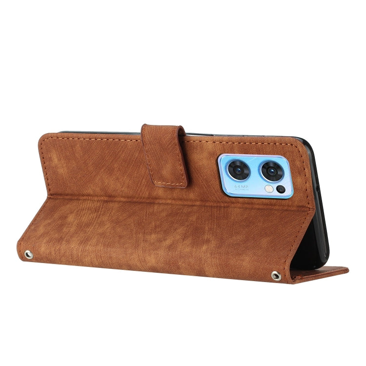 For OPPO Reno7 5G Global / Find X5 Lite Skin Feel Stripe Pattern Leather Phone Case with Lanyard(Brown) by buy2fix