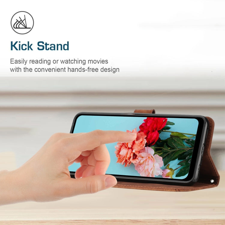 For OPPO Reno7 5G Global / Find X5 Lite Skin Feel Stripe Pattern Leather Phone Case with Lanyard(Brown) by buy2fix