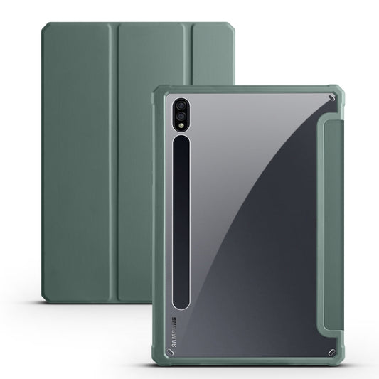 For Samsung Galaxy Tab S8 Ultra Acrylic 3-folding Smart Leather Tablet Case(Deep Green) - Other Galaxy Tab PC by buy2fix | Online Shopping UK | buy2fix