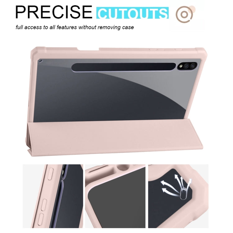 For Samsung Galaxy Tab S8 Ultra Acrylic 3-folding Smart Leather Tablet Case(Pink) by buy2fix