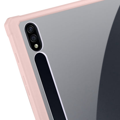 For Samsung Galaxy Tab S8 Ultra Acrylic 3-folding Smart Leather Tablet Case(Pink) by buy2fix