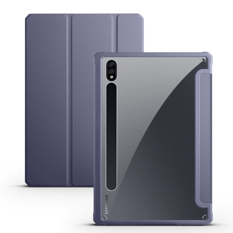 For Samsung Galaxy Tab S8 Ultra Acrylic 3-folding Smart Leather Tablet Case(Lavender) by buy2fix