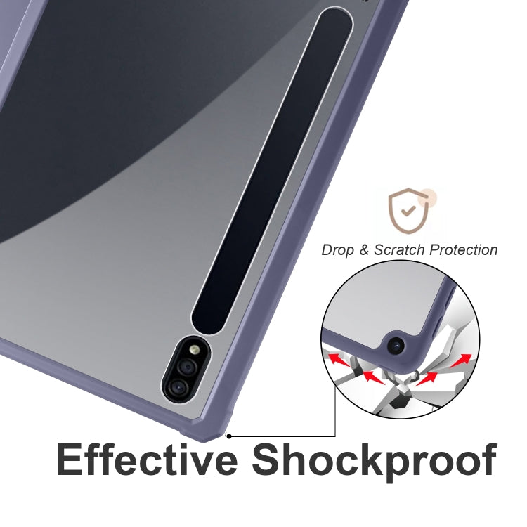 For Samsung Galaxy Tab S8 Ultra Acrylic 3-folding Smart Leather Tablet Case(Lavender) by buy2fix