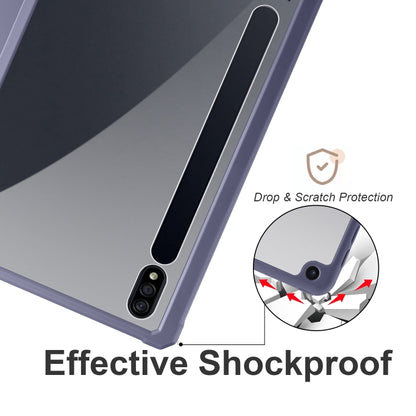 For Samsung Galaxy Tab S8 Ultra Acrylic 3-folding Smart Leather Tablet Case(Lavender) by buy2fix
