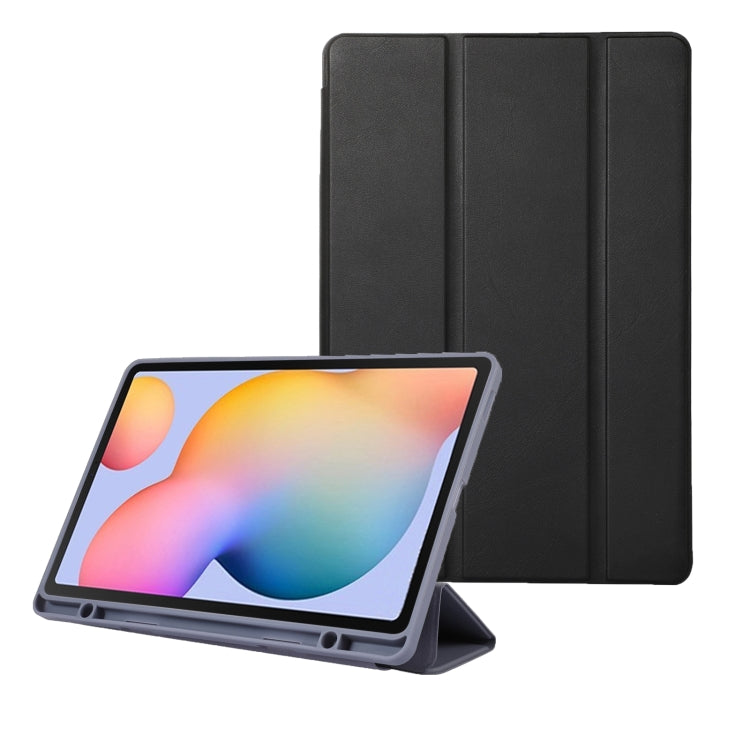 For Samsung Galaxy Tab S6 Lite/Tab S6 Lite 2022 Solid Color 3-folding Leather Tablet Case(Black) by buy2fix
