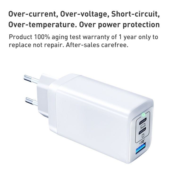 65W Dual PD USB-C / Type-C + USB 3-Port Gan Fast Charging Charger, Plug:EU Plug(White) by buy2fix