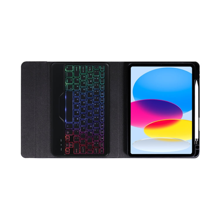 For iPad 2025 / 2022 B10S Triangle Holder Three-color Backlight Bluetooth Keyboard Leather Case(Black) - Universal by buy2fix | Online Shopping UK | buy2fix