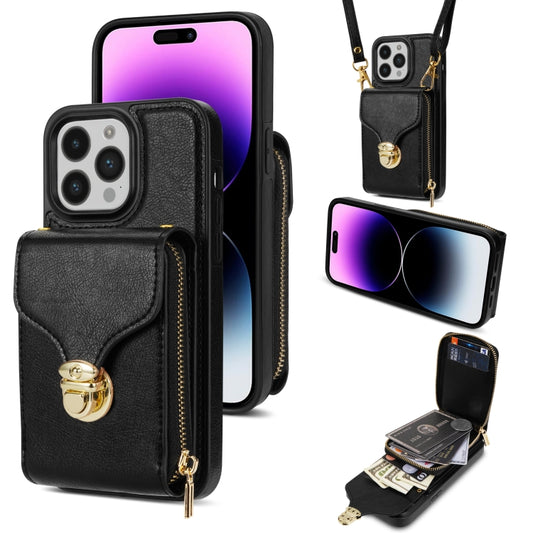 For iPhone 14 Pro Max Zipper Hardware Card Wallet Phone Case(Black) - iPhone 14 Pro Max Cases by buy2fix | Online Shopping UK | buy2fix