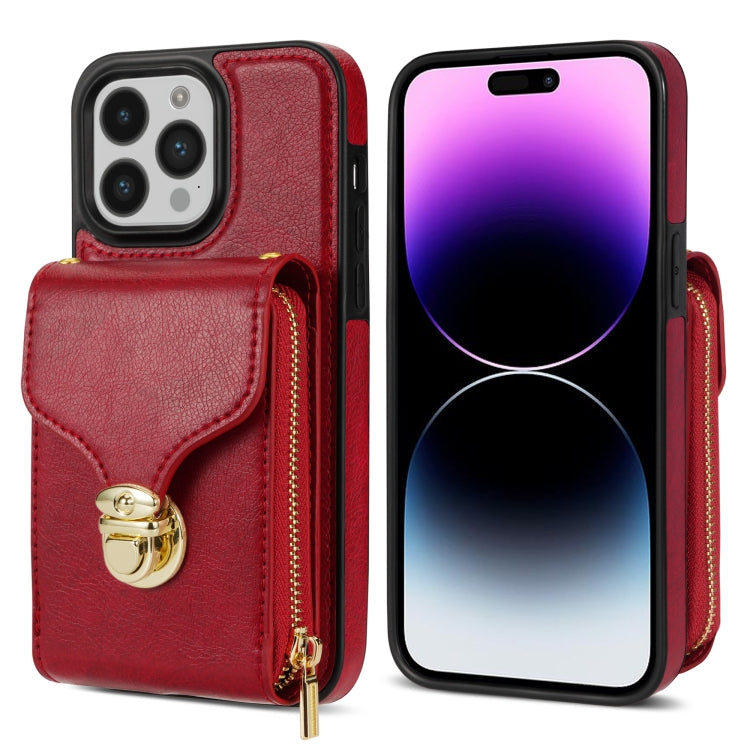 For iPhone 14 Pro Zipper Hardware Card Wallet Phone Case(Red) - iPhone 14 Pro Cases by buy2fix | Online Shopping UK | buy2fix