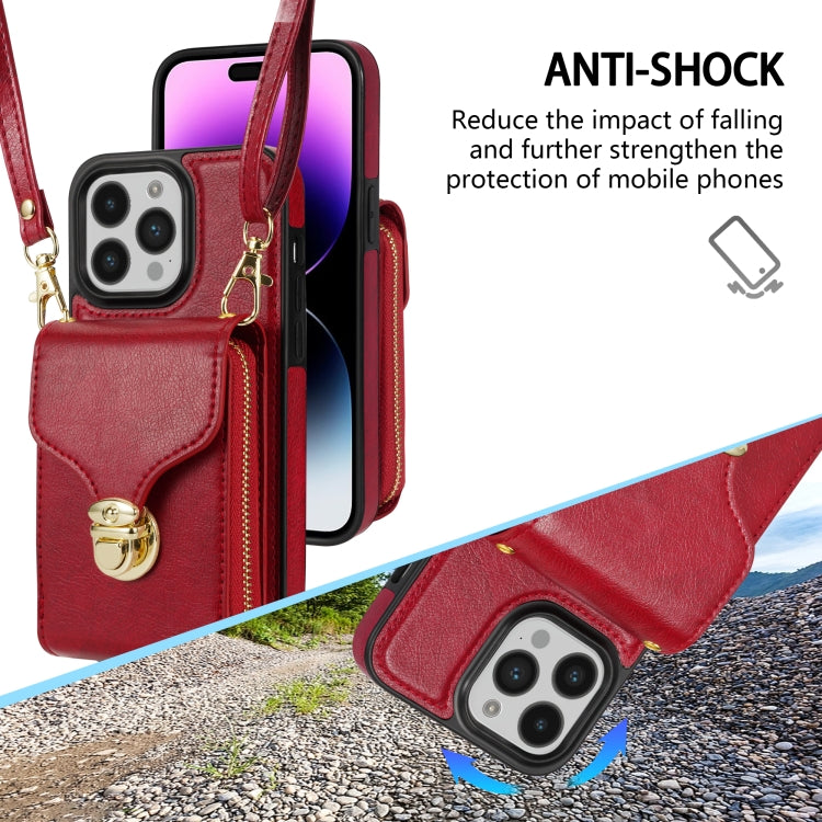 For iPhone 14 Pro Zipper Hardware Card Wallet Phone Case(Red) - iPhone 14 Pro Cases by buy2fix | Online Shopping UK | buy2fix