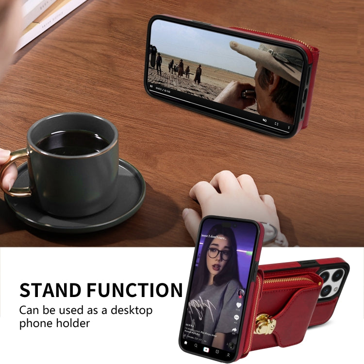 For iPhone 14 Pro Zipper Hardware Card Wallet Phone Case(Red) - iPhone 14 Pro Cases by buy2fix | Online Shopping UK | buy2fix