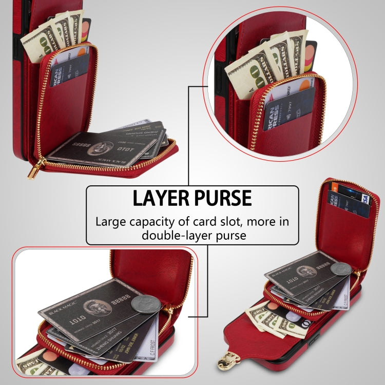 For iPhone 14 Pro Zipper Hardware Card Wallet Phone Case(Red) - iPhone 14 Pro Cases by buy2fix | Online Shopping UK | buy2fix