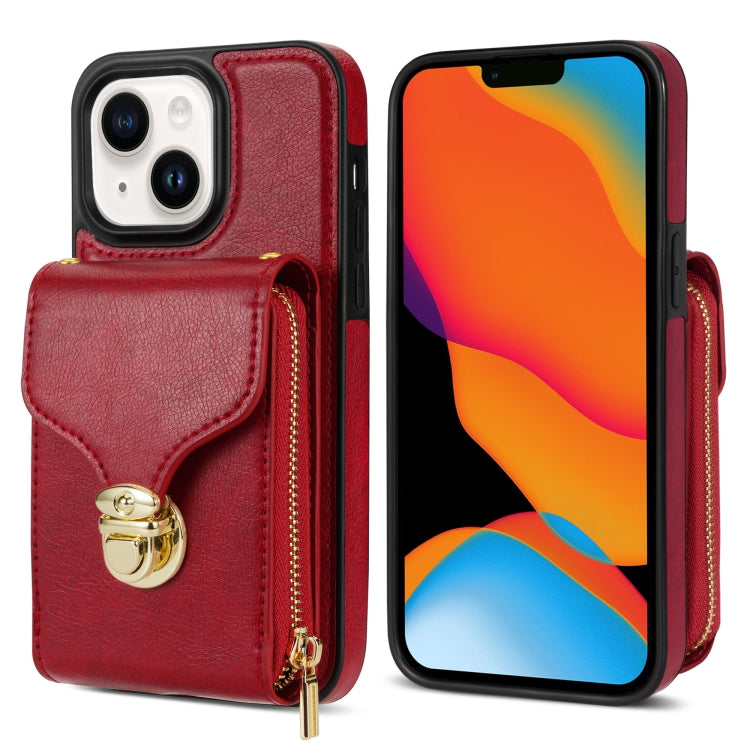 For iPhone 14 Plus Zipper Hardware Card Wallet Phone Case(Red) - iPhone 14 Plus Cases by buy2fix | Online Shopping UK | buy2fix