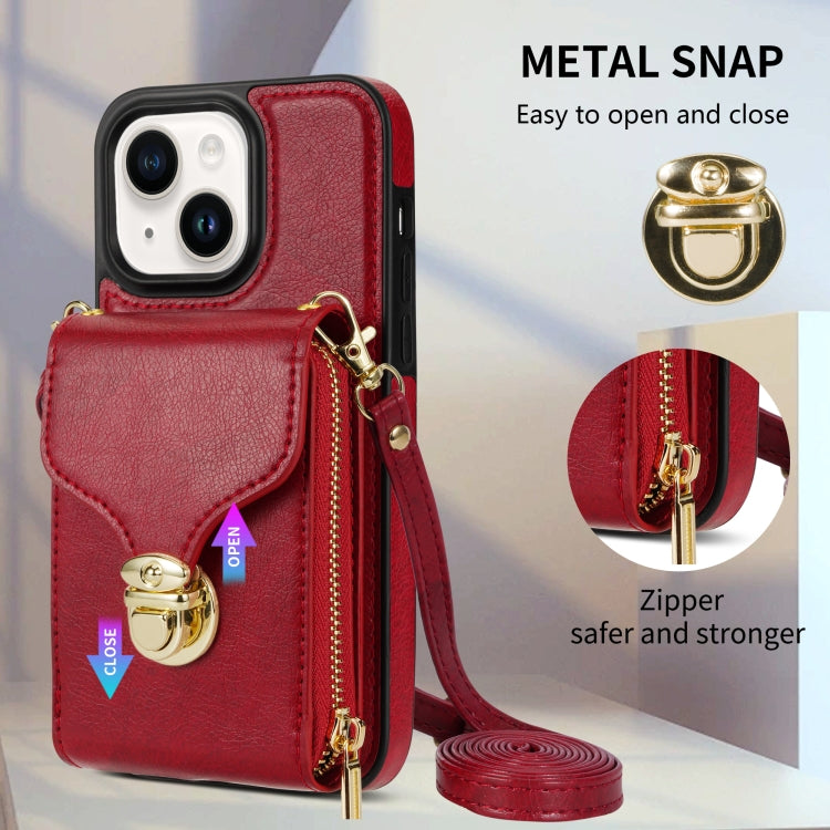 For iPhone 14 Plus Zipper Hardware Card Wallet Phone Case(Red) - iPhone 14 Plus Cases by buy2fix | Online Shopping UK | buy2fix