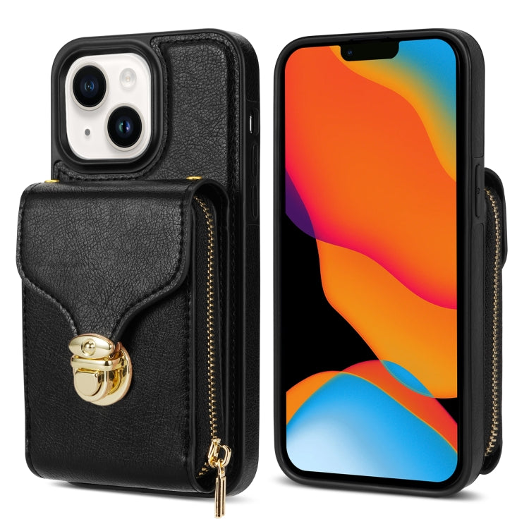For iPhone 14 Plus Zipper Hardware Card Wallet Phone Case(Black) - iPhone 14 Plus Cases by buy2fix | Online Shopping UK | buy2fix