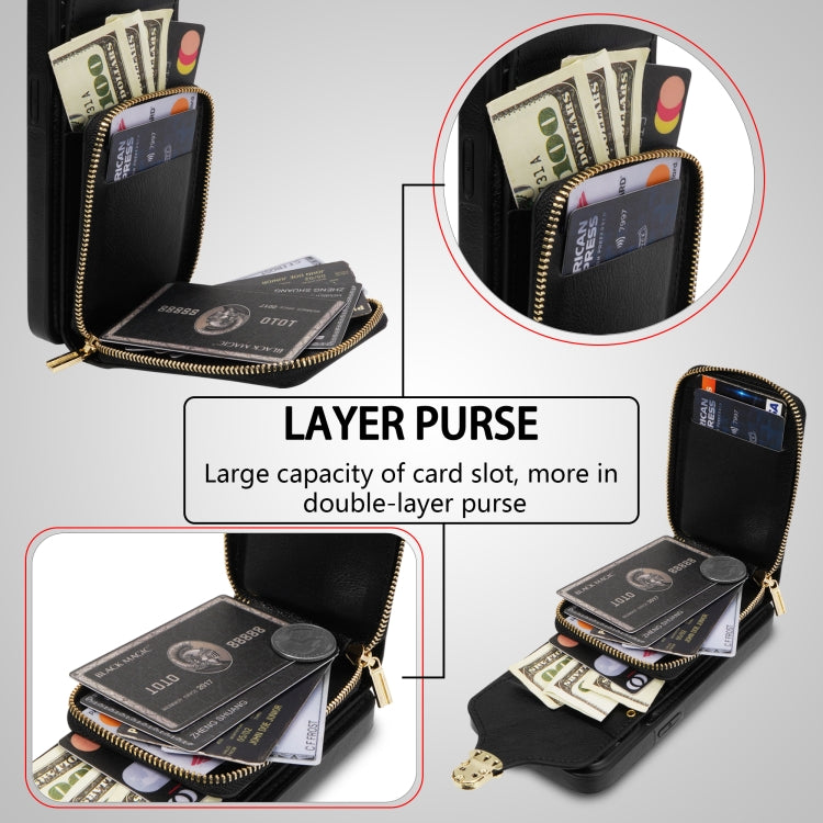 For iPhone 14 Plus Zipper Hardware Card Wallet Phone Case(Black) - iPhone 14 Plus Cases by buy2fix | Online Shopping UK | buy2fix