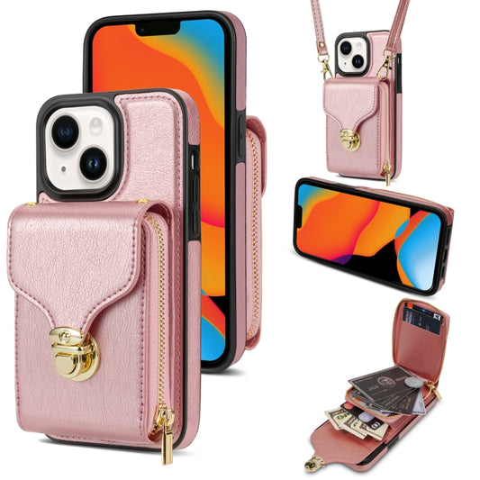 For iPhone 14 Plus Zipper Hardware Card Wallet Phone Case(Rose Gold) - iPhone 14 Plus Cases by buy2fix | Online Shopping UK | buy2fix