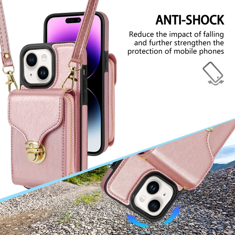For iPhone 14 Plus Zipper Hardware Card Wallet Phone Case(Rose Gold) - iPhone 14 Plus Cases by buy2fix | Online Shopping UK | buy2fix