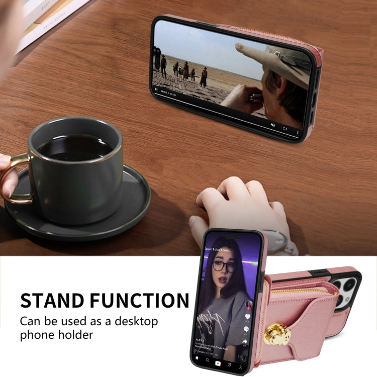 For iPhone 14 Plus Zipper Hardware Card Wallet Phone Case(Rose Gold) - iPhone 14 Plus Cases by buy2fix | Online Shopping UK | buy2fix