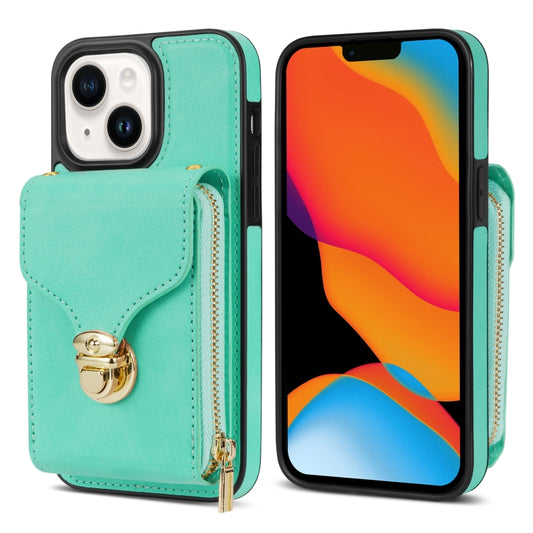 For iPhone 14 Plus Zipper Hardware Card Wallet Phone Case(Mint Green) - iPhone 14 Plus Cases by buy2fix | Online Shopping UK | buy2fix