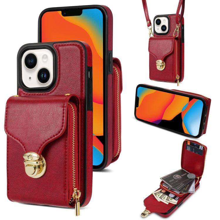 For iPhone 14 / 13 Zipper Hardware Card Wallet Phone Case(Red) - iPhone 14 Cases by buy2fix | Online Shopping UK | buy2fix
