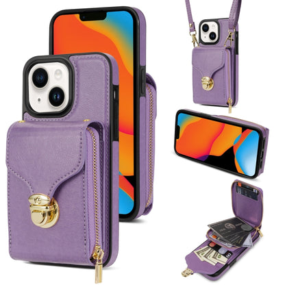 For iPhone 14 / 13 Zipper Hardware Card Wallet Phone Case(Purple) - iPhone 14 Cases by buy2fix | Online Shopping UK | buy2fix