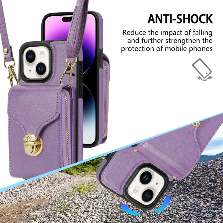 For iPhone 14 / 13 Zipper Hardware Card Wallet Phone Case(Purple) - iPhone 14 Cases by buy2fix | Online Shopping UK | buy2fix