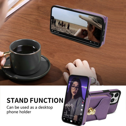 For iPhone 14 / 13 Zipper Hardware Card Wallet Phone Case(Purple) - iPhone 14 Cases by buy2fix | Online Shopping UK | buy2fix